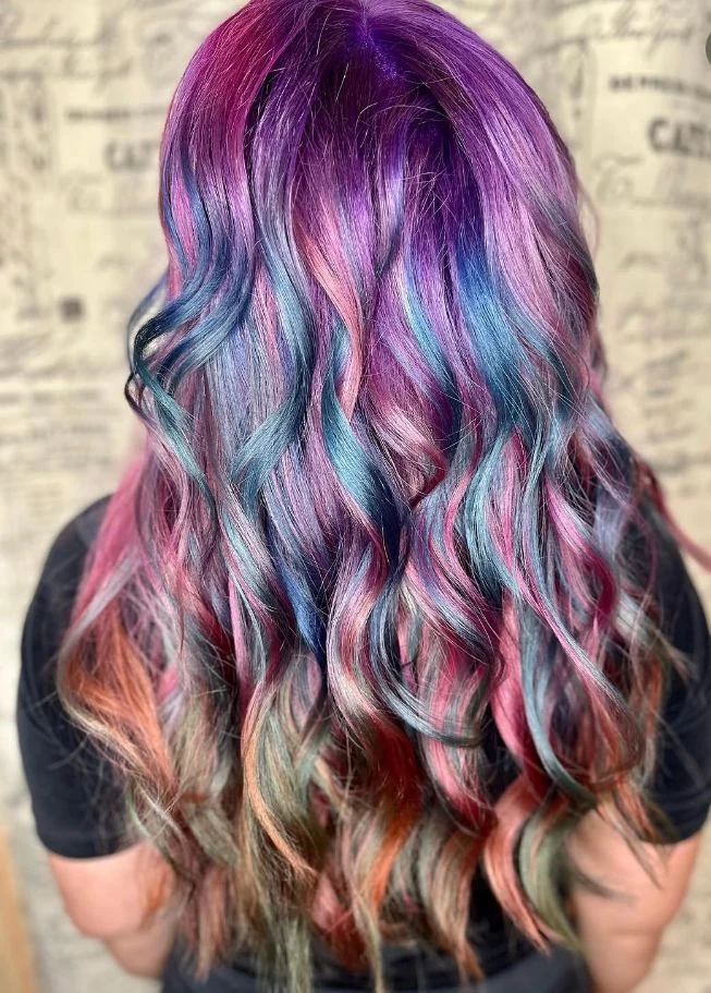Pastel purple, pink, blue and teal dimensional color by Stephanie Thomas at Gypsy Cosmo Salon